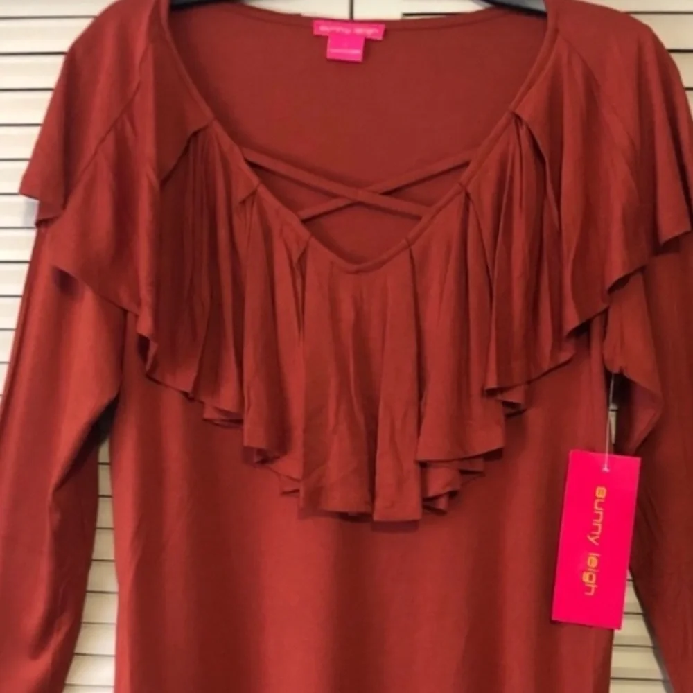 Sunny Leigh Rust Ruffle Blouse - Picture 1 of 4